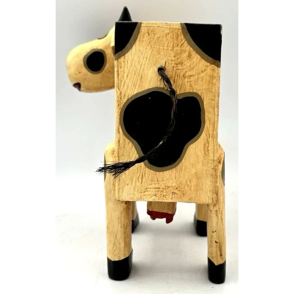 Vintage Cow Piggy Bank Hand Painted Wood Wooden 7
